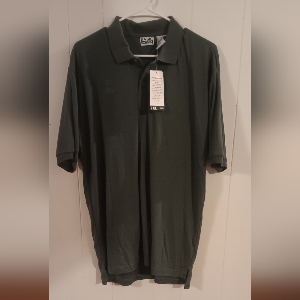 Basic Editions Dark Green Polo Shirt Men's Xl New With Tags
